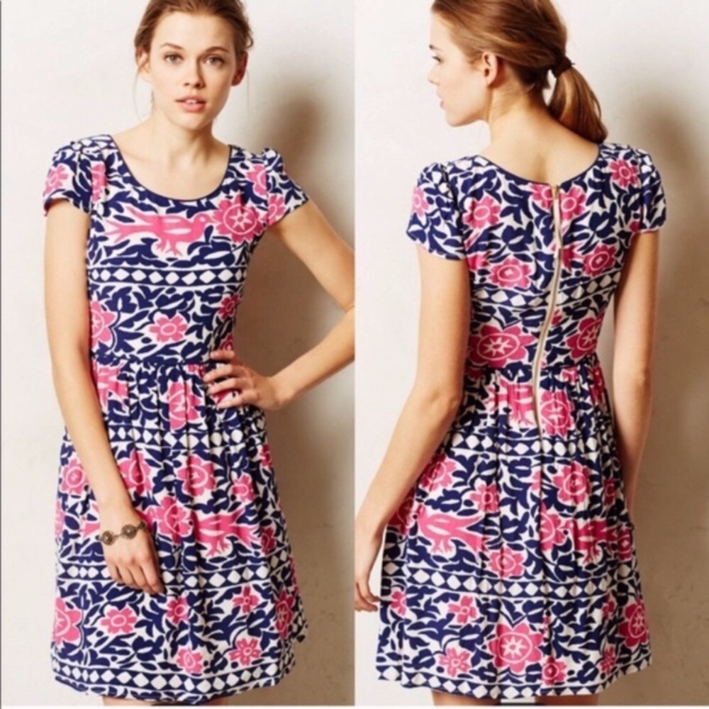 Anthropologie Anthro Maeve Peralta Pink Navy Dress